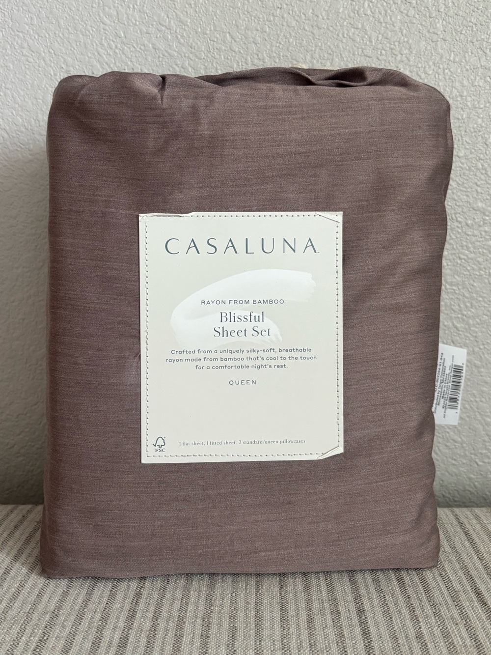 NWT Queen 400 Thread Count Rayon from Bamboo Sheet Set Fig Brown - Casaluna